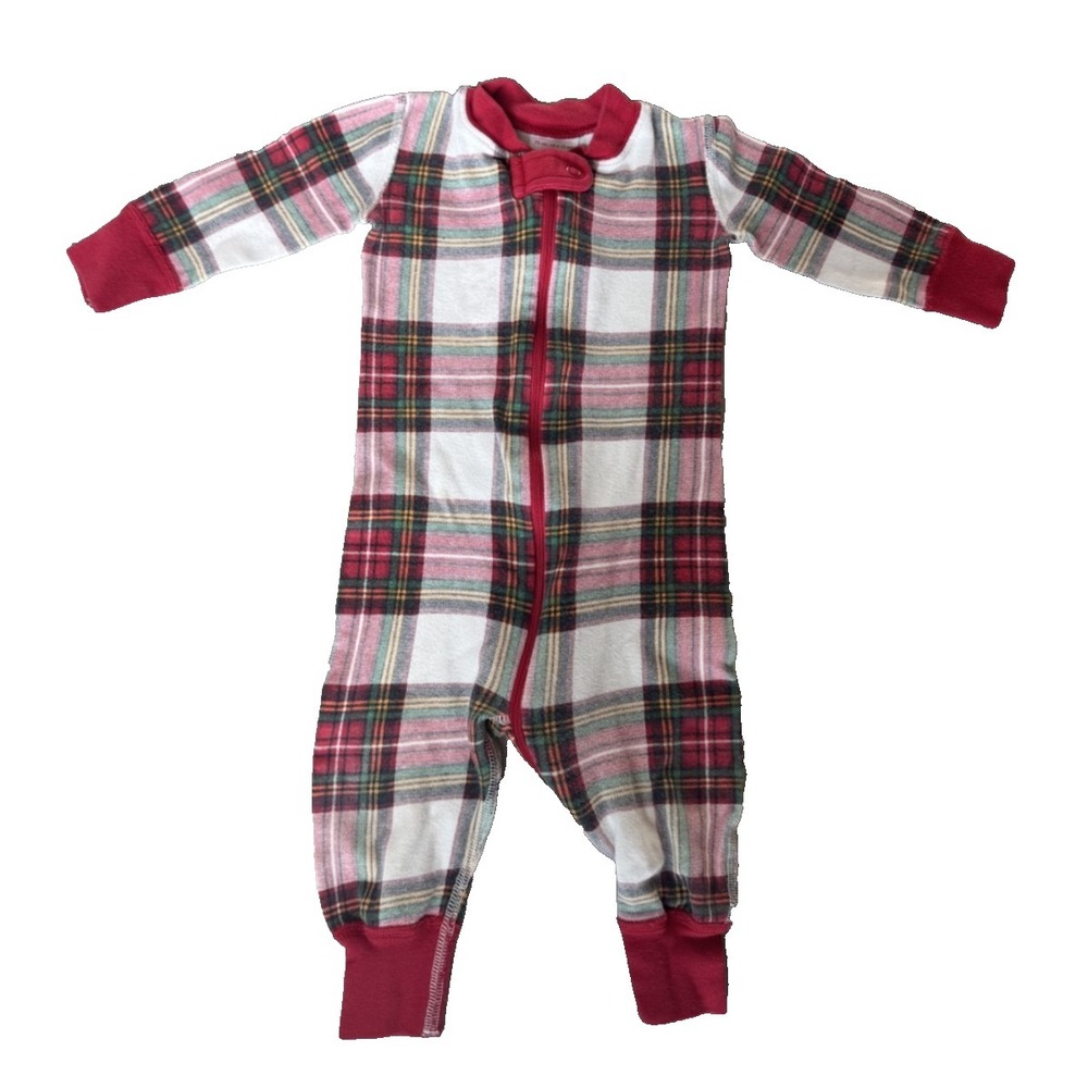 Hanna Andersson Red Plaid Holiday Organic Cotton Zip-Up Sleeper Sz 6-12 Mos